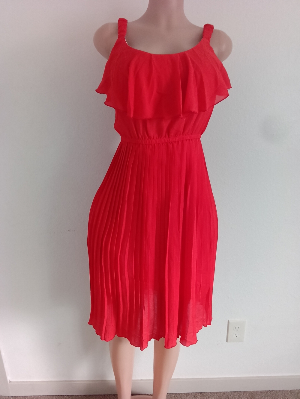 Red Ruffled Sleeveless Midi Dress
